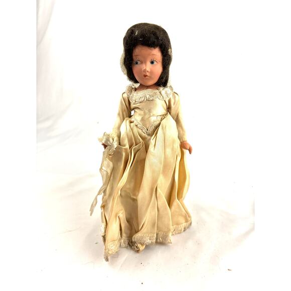 Vintage Bisque Bride Doll 11" Brunette Blue Eyes 1930s-1940s RARE - Picture 1 of 16